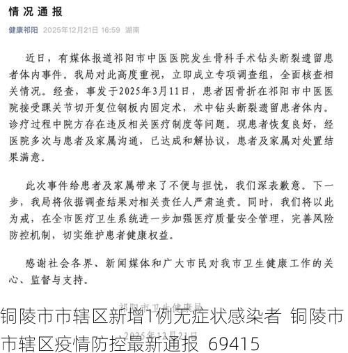 铜陵市市辖区新增1例无症状感染者  铜陵市市辖区疫情防控最新通报_69415