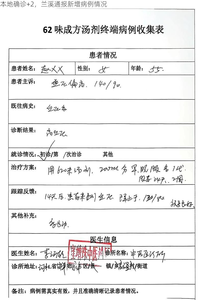 本地确诊+2，兰溪通报新增病例情况