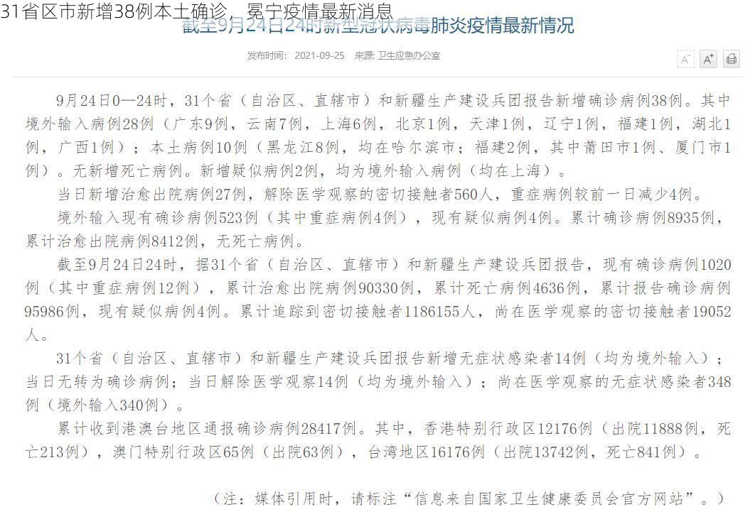 31省区市新增38例本土确诊，冕宁疫情最新消息