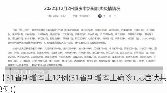 【31省新增本土12例(31省新增本土确诊+无症状共18例)】