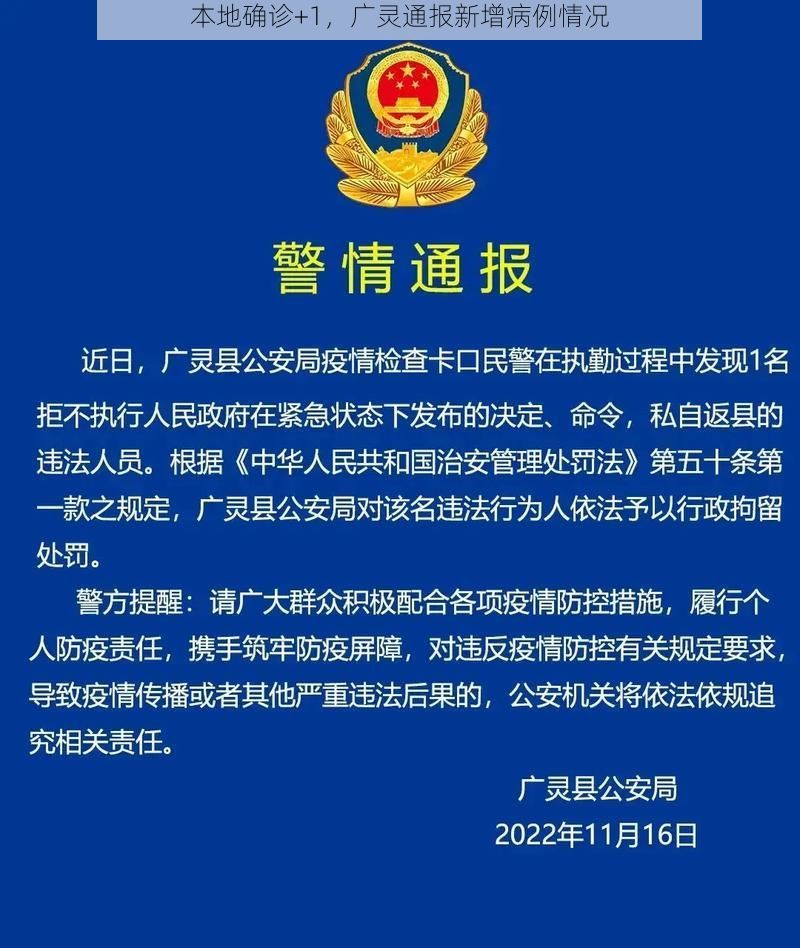本地确诊+1，广灵通报新增病例情况