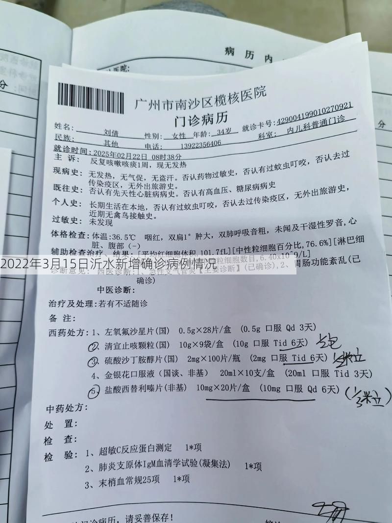 2022年3月15日沂水新增确诊病例情况