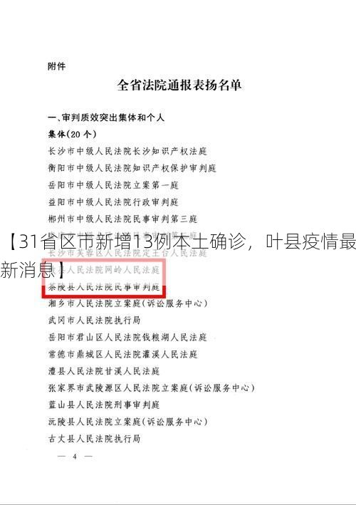 【31省区市新增13例本土确诊，叶县疫情最新消息】