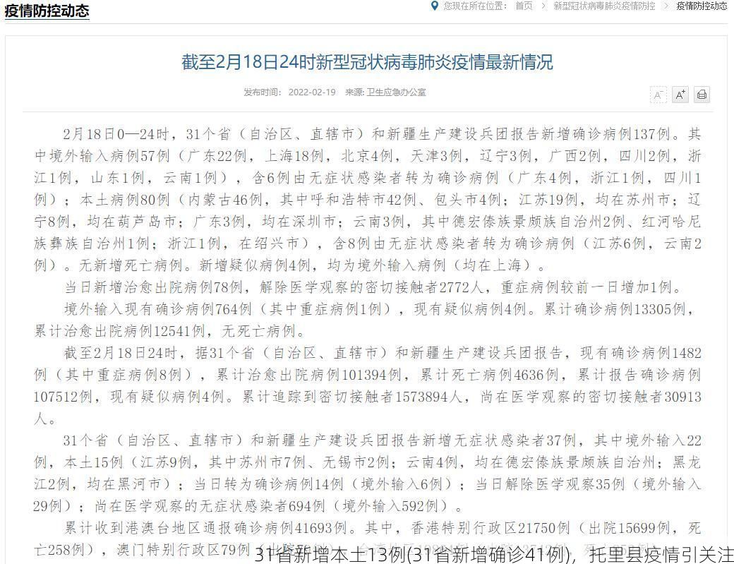 31省新增本土13例(31省新增确诊41例)，托里县疫情引关注