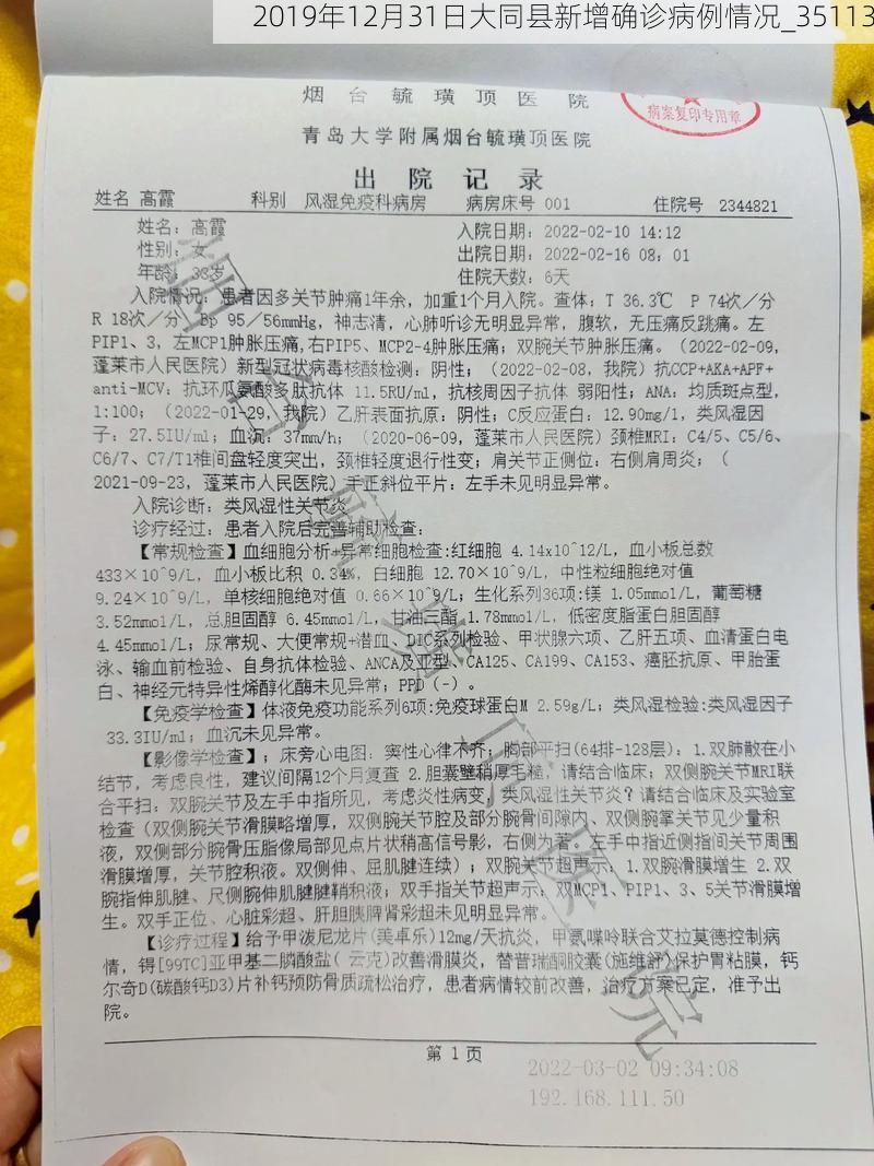2019年12月31日大同县新增确诊病例情况_35113