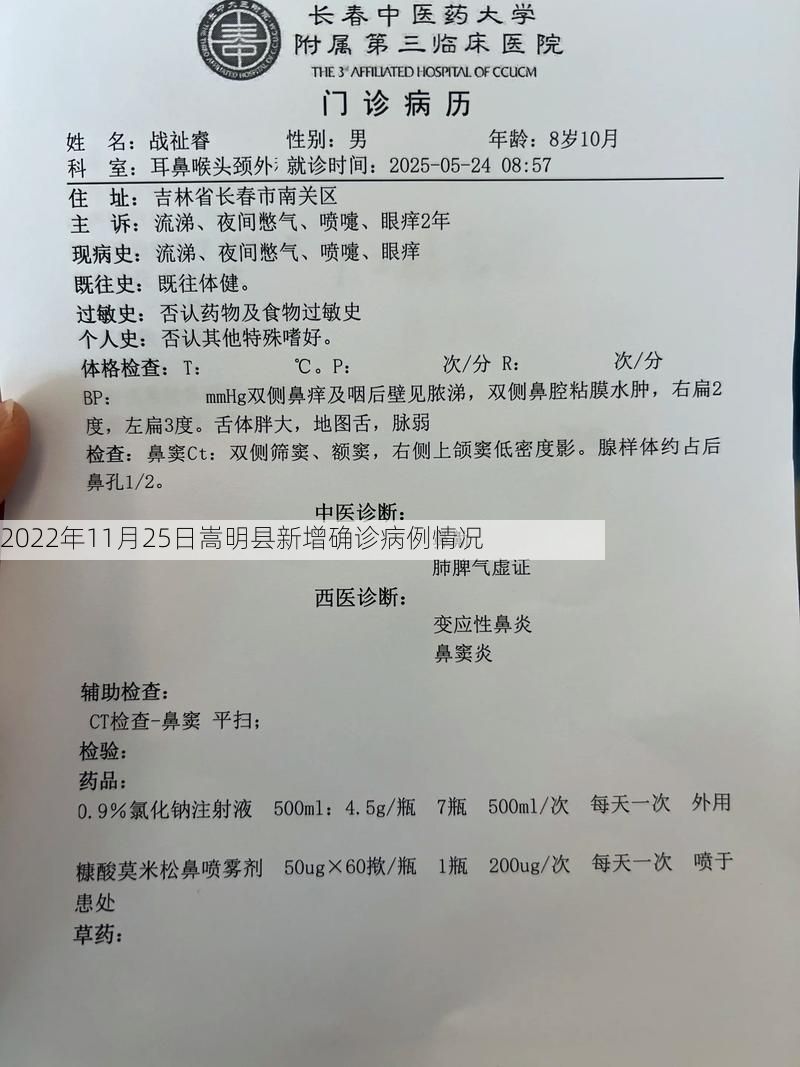 2022年11月25日嵩明县新增确诊病例情况