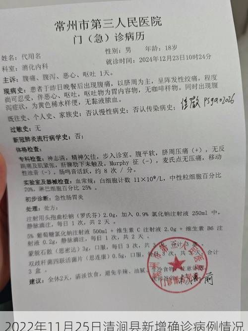 2022年11月25日清涧县新增确诊病例情况