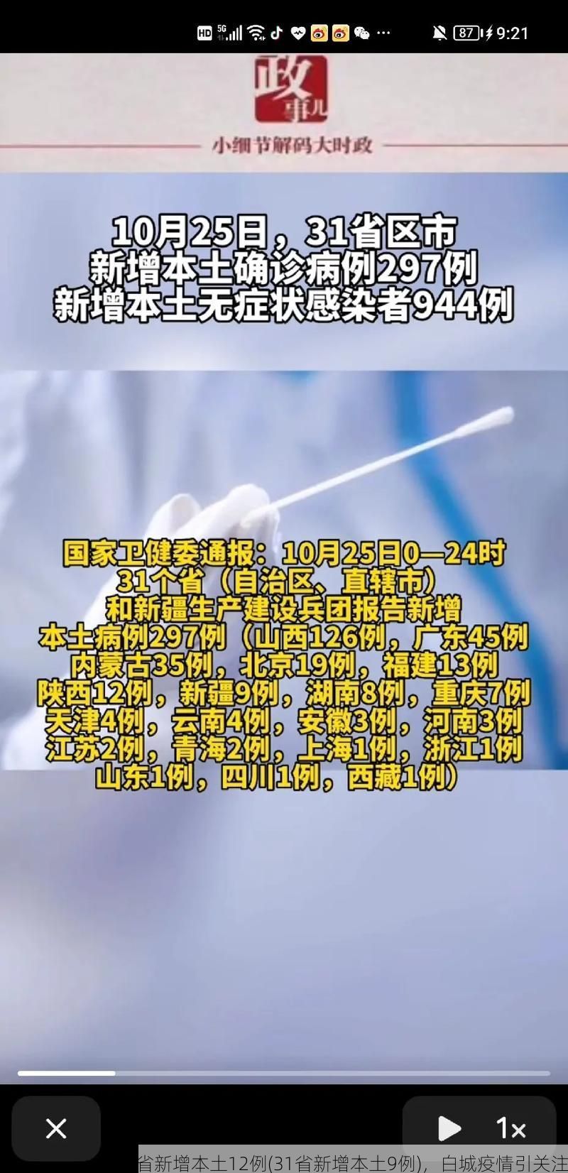 31省新增本土12例(31省新增本土9例)，白城疫情引关注