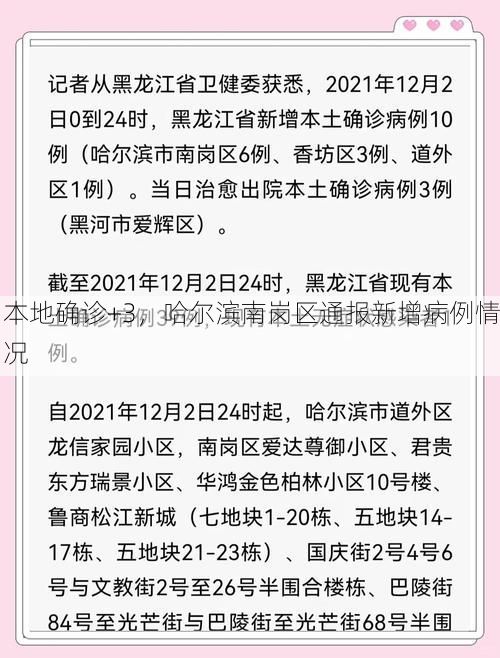 本地确诊+3，哈尔滨南岗区通报新增病例情况