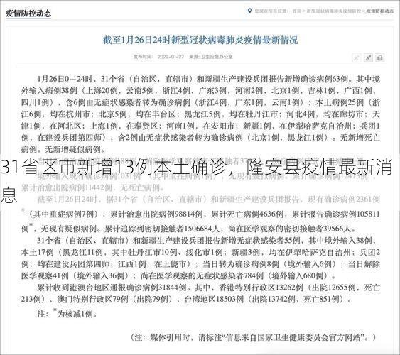 31省区市新增13例本土确诊，隆安县疫情最新消息