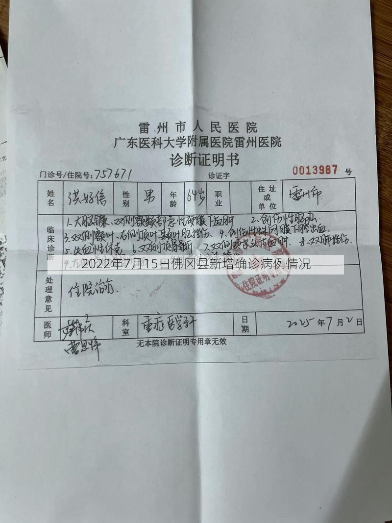 2022年7月15日佛冈县新增确诊病例情况