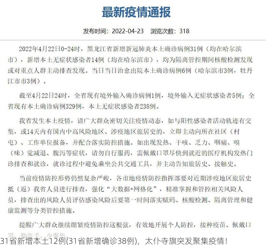31省新增本土12例(31省新增确诊38例),太仆寺旗突发聚集疫情!