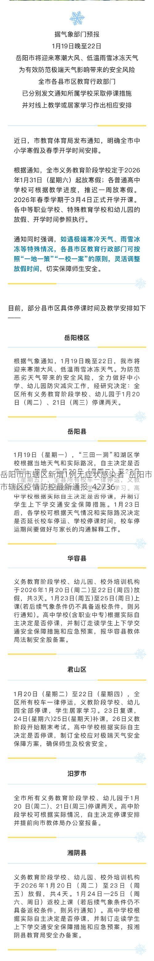岳阳市市辖区新增1例无症状感染者  岳阳市市辖区疫情防控最新通报_42736