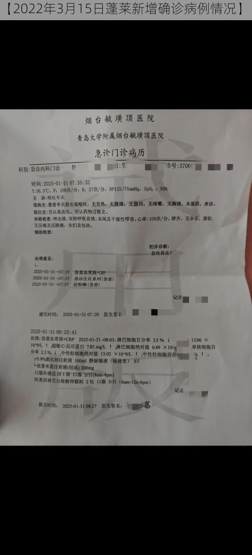 【2022年3月15日蓬莱新增确诊病例情况】