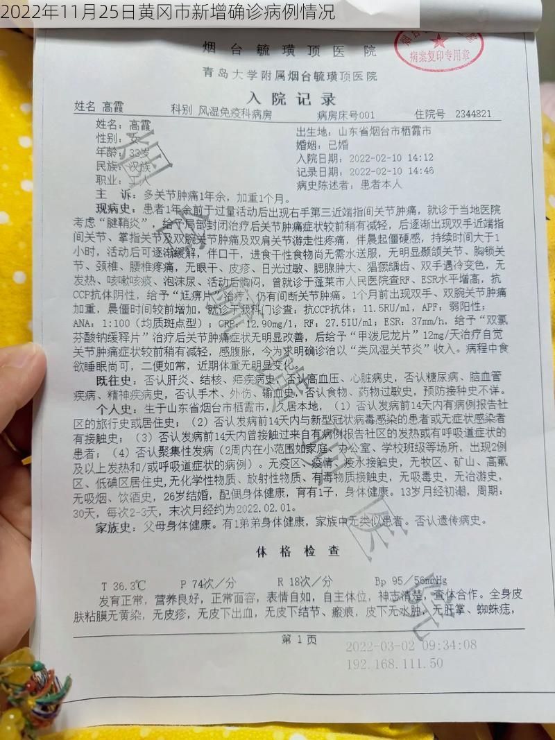 2022年11月25日黄冈市新增确诊病例情况