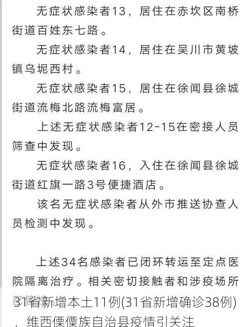 31省新增本土11例(31省新增确诊38例)，维西傈僳族自治县疫情引关注