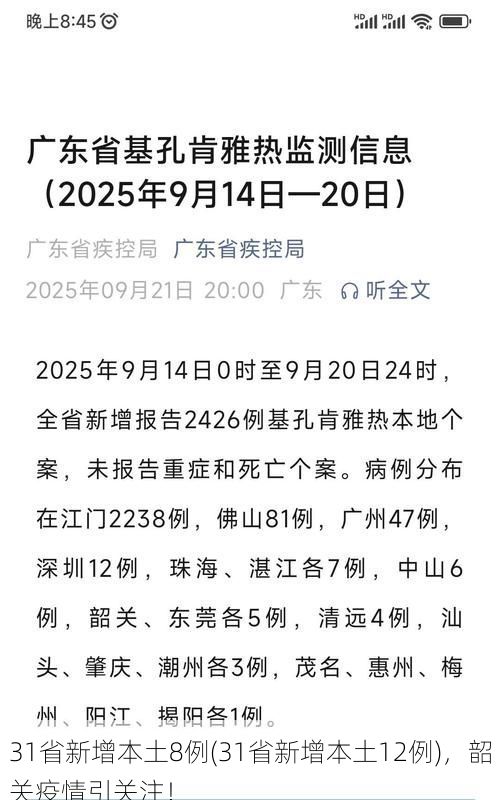 31省新增本土8例(31省新增本土12例)，韶关疫情引关注！