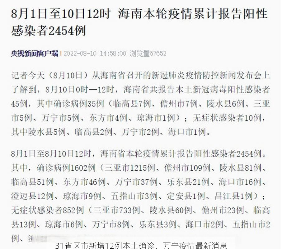 31省區(qū)市新增12例本土確診，萬寧疫情最新消息