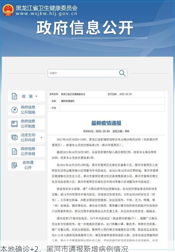 本地确诊+2，黑河市通报新增病例情况