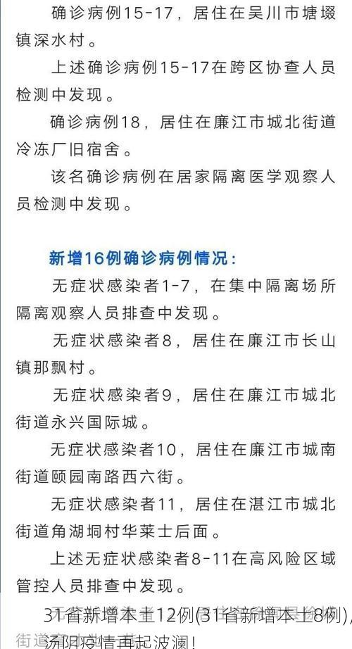 31省新增本土12例(31省新增本土8例)，汤阴疫情再起波澜！
