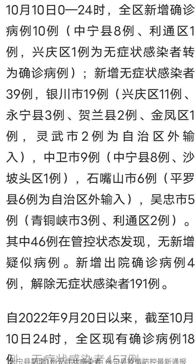 永宁县新增1例无症状感染者  永宁县疫情防控最新通报