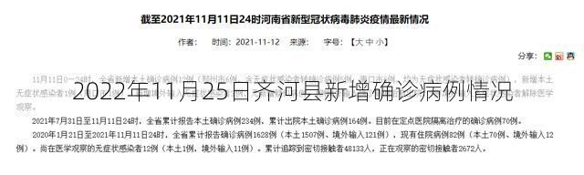 2022年11月25日齐河县新增确诊病例情况