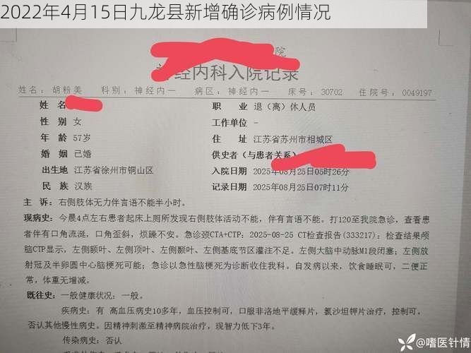 2022年4月15日九龙县新增确诊病例情况