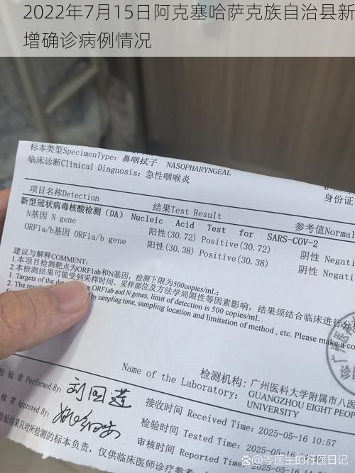 2022年7月15日阿克塞哈萨克族自治县新增确诊病例情况