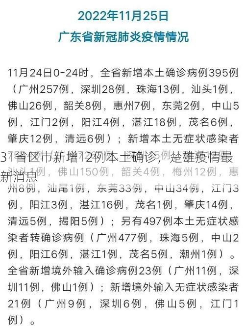 31省区市新增12例本土确诊，楚雄疫情最新消息