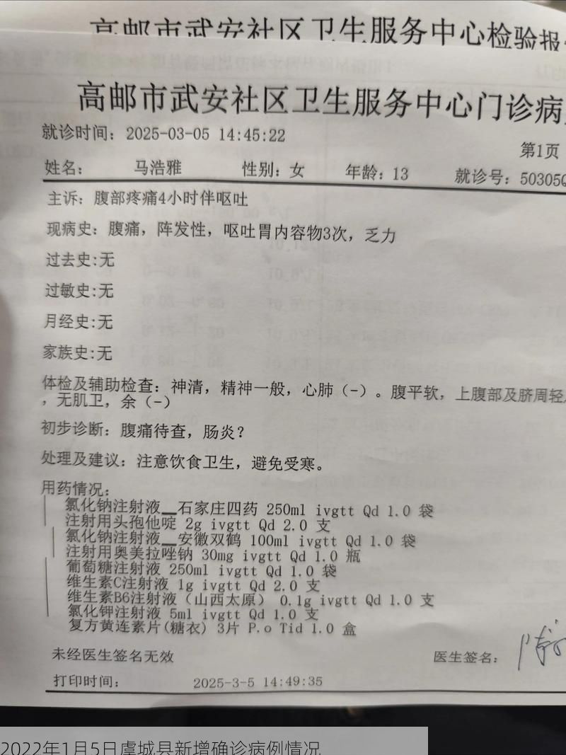 2022年1月5日虞城县新增确诊病例情况