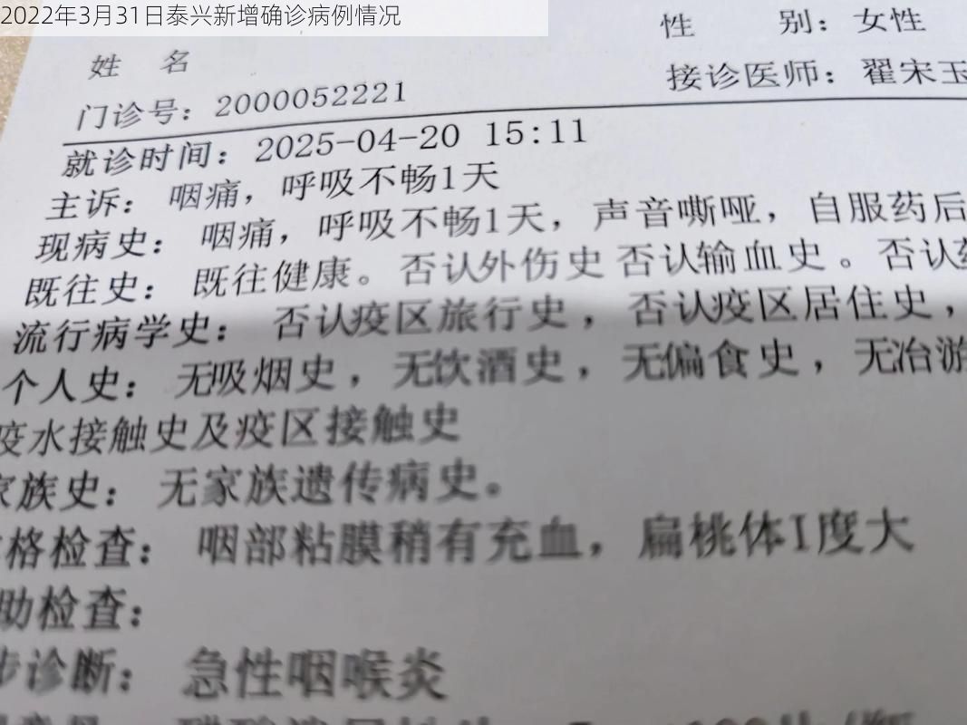 2022年3月31日泰兴新增确诊病例情况