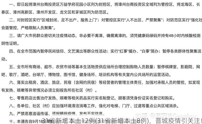 31省新增本土12例(31省新增本土8例)，晋城疫情引关注！
