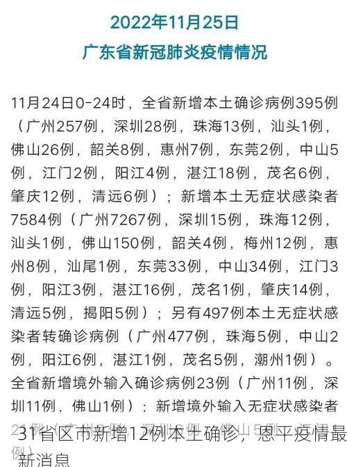 31省区市新增12例本土确诊，恩平疫情最新消息