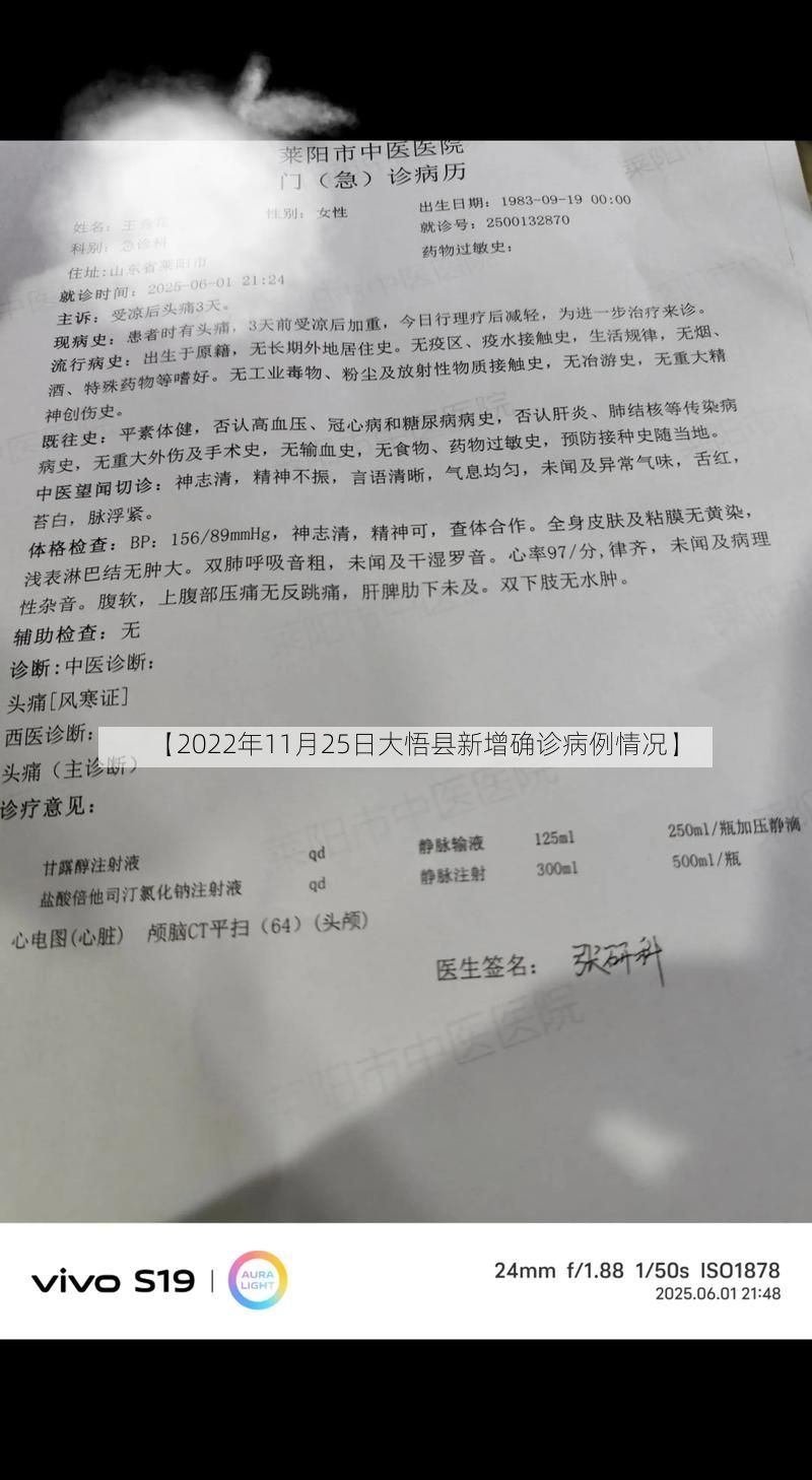 【2022年11月25日大悟县新增确诊病例情况】