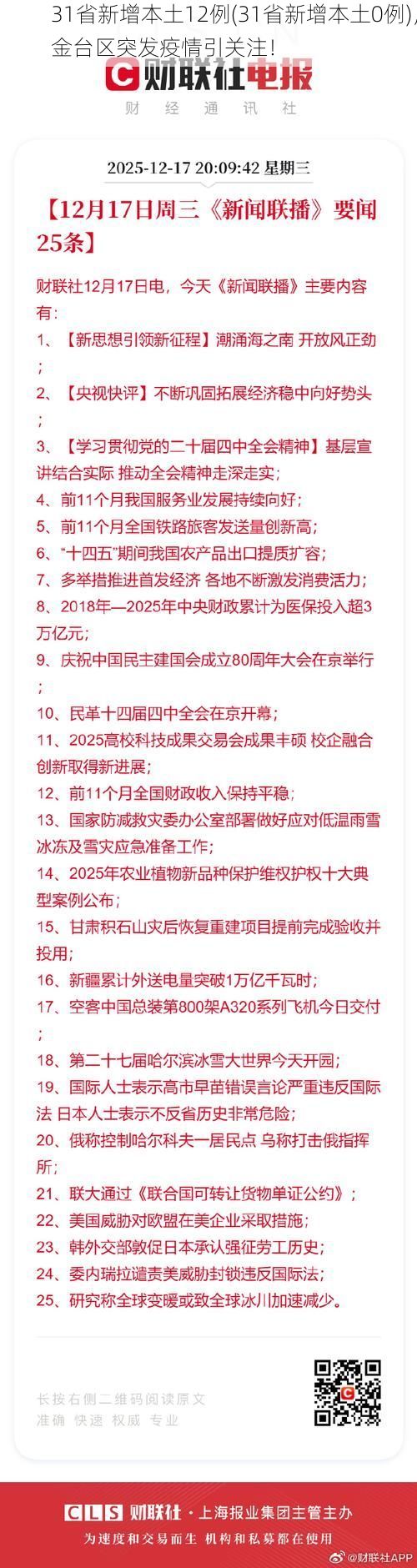 31省新增本土12例(31省新增本土0例)，金台区突发疫情引关注！