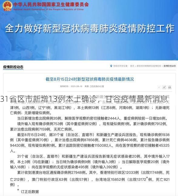 31省区市新增13例本土确诊，甘谷疫情最新消息