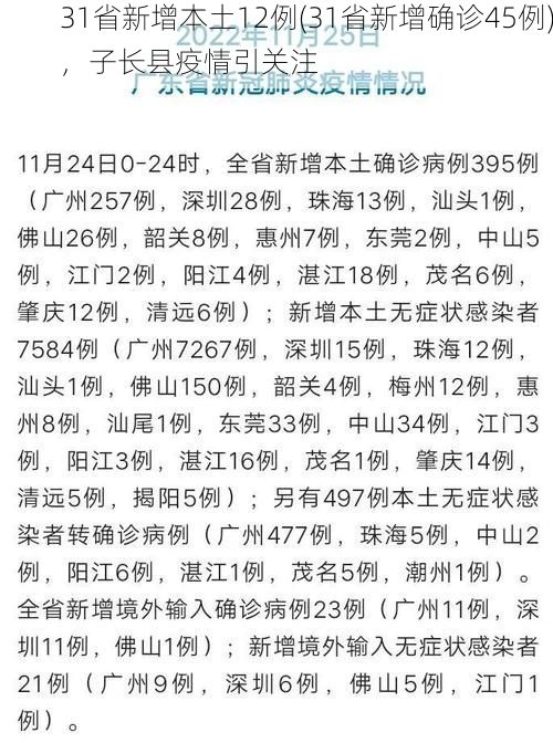 31省新增本土12例(31省新增确诊45例)，子长县疫情引关注
