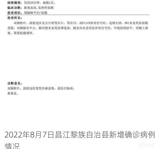 2022年8月7日昌江黎族自治县新增确诊病例情况