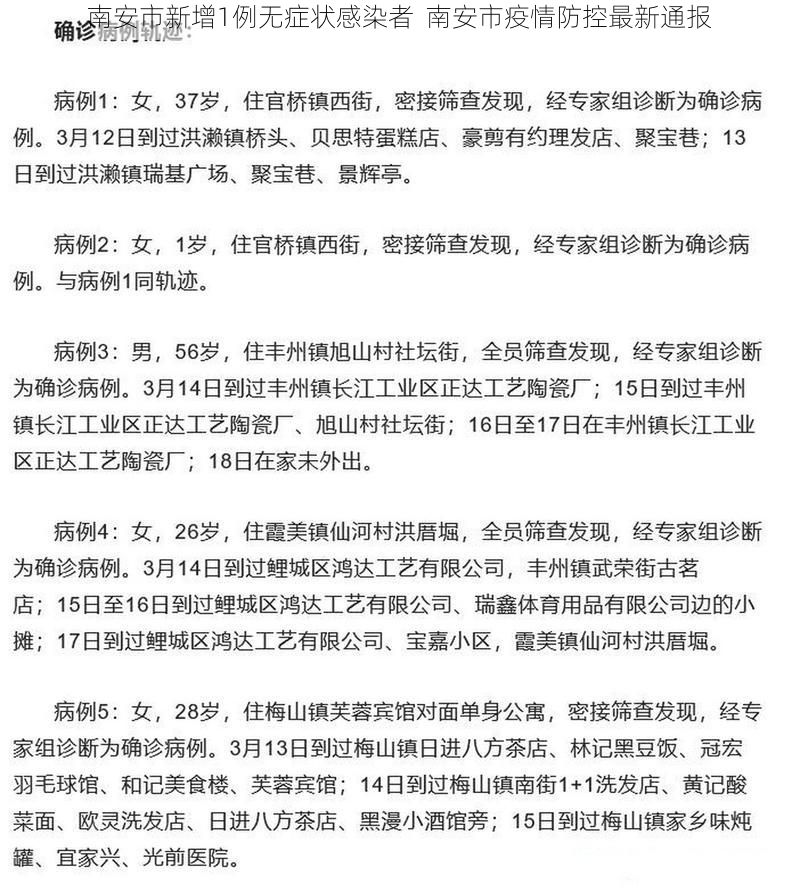 南安市新增1例无症状感染者  南安市疫情防控最新通报