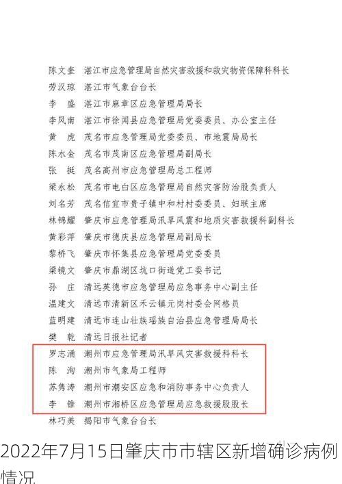 2022年7月15日肇庆市市辖区新增确诊病例情况