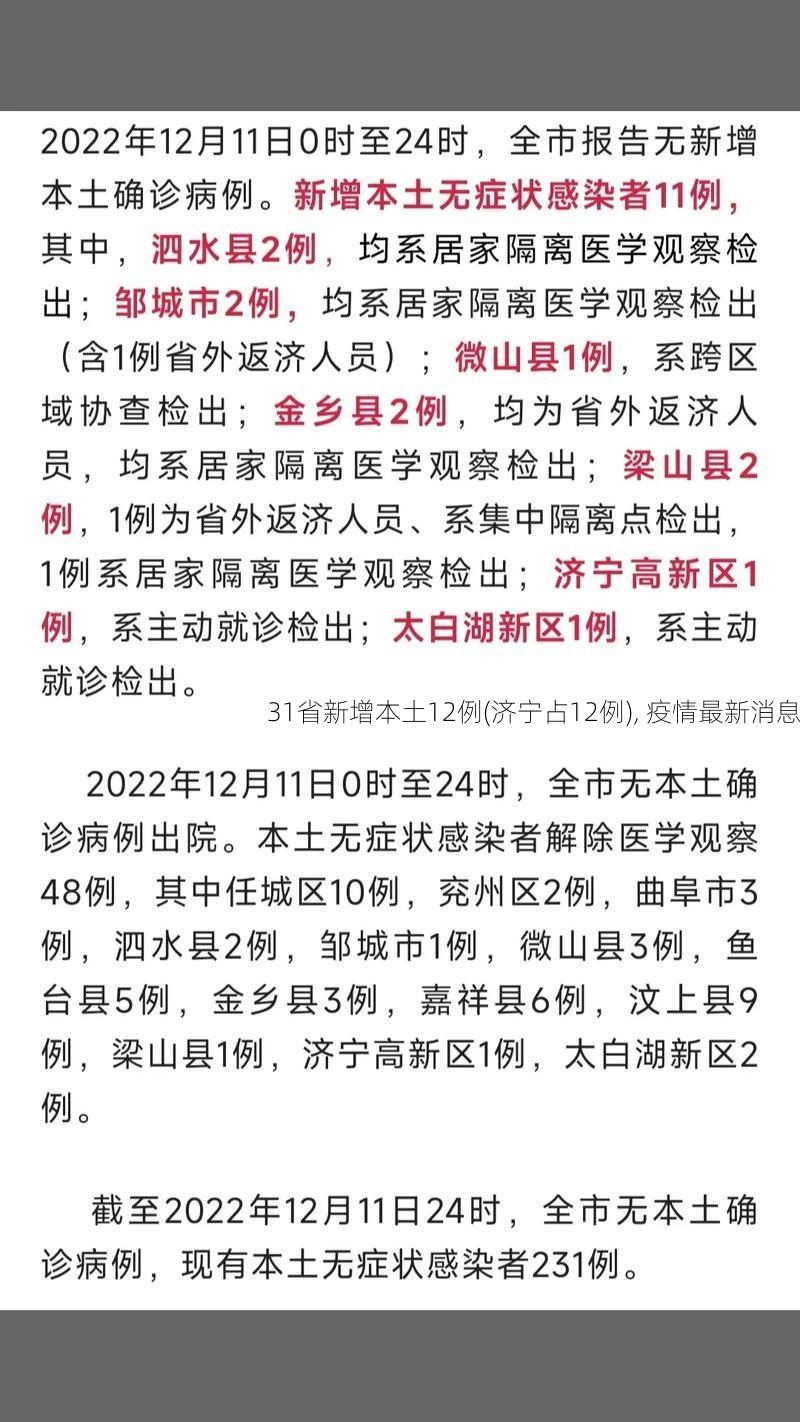31省新增本土12例(济宁占12例), 疫情最新消息