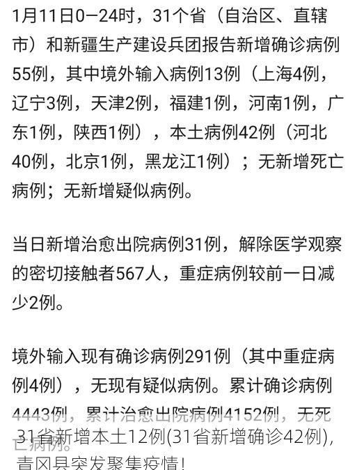 31省新增本土12例(31省新增确诊42例)，青冈县突发聚集疫情！