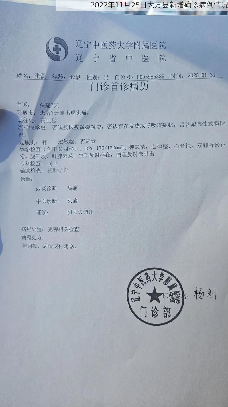 2022年11月25日大方县新增确诊病例情况