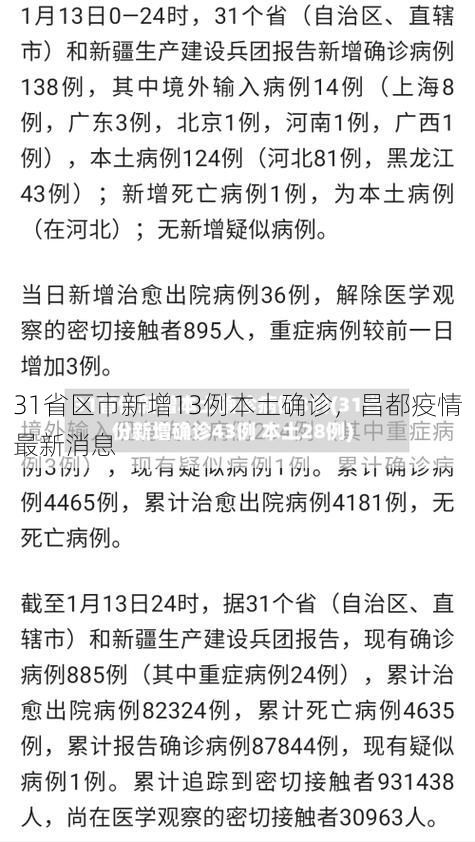 31省区市新增13例本土确诊，昌都疫情最新消息